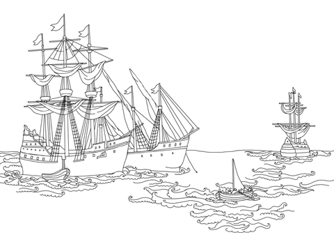 Ships Of Columbus  Coloring Page